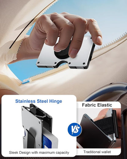 Minimalist Wallet for Men, Metal Wallet with Money Clip, Slim Compact Wallet, RFID Blocking Card Holder, Metal Aluminum Credit Card Holder, Holds up to 20 Cards