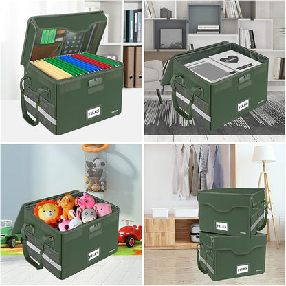 DocSafe Fireproof Document Box with Lock,File Storage Organizer with Pockets,Collapsible Portable File Box Home Office Safe Filing Cabinet with Handle for Hanging Letter/Legal Folders,Green,2 Pack