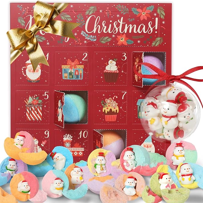 Advent Calendar 2025 Christmas Gifts for Kids Women - Christmas Advent Calendar Bath Bomb with Surprise Inside Bath and Body Gift for Sister, Wife, Mom, Son, Daughter｜Spa Gift Set Idea for Kids