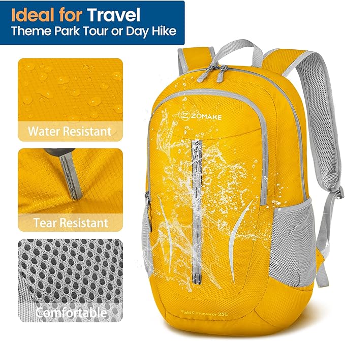ZOMAKE Ultra Lightweight Packable Backpack 25L, Foldable Hiking Backpacks Water Resistant Small Folding Daypack for Trave(Lemon yellow)