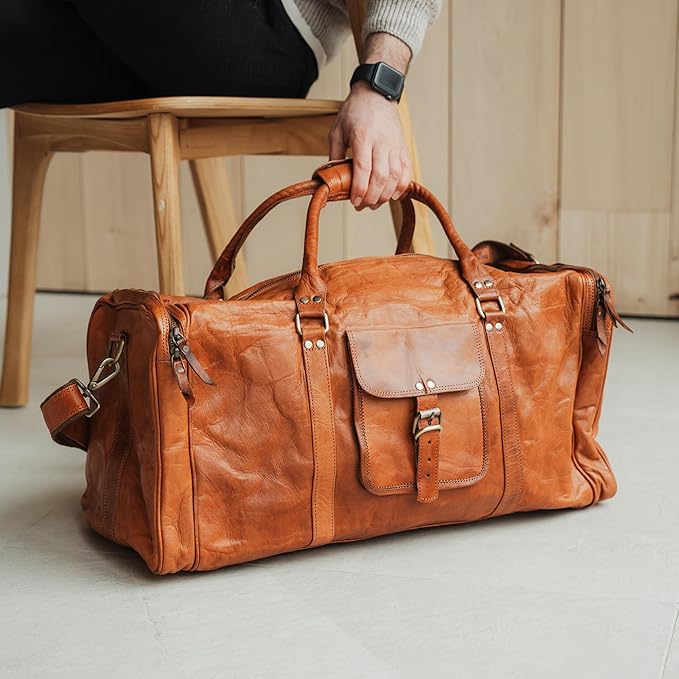Berliner Bags Vintage Genuine Leather Duffle Bag New York XL for Travel or the Gym, Weekender, Travel Bag, Overnight Bag for Men and Women - Brown