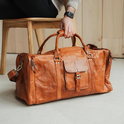 Berliner Bags Vintage Genuine Leather Duffle Bag New York XL for Travel or the Gym, Weekender, Travel Bag, Overnight Bag for Men and Women - Brown