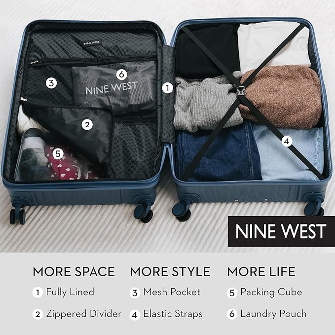 Nine West Zion 32 Inch Expandable Luggage for Extended Trips & Cruises, Large Hardshell Suitcase with 360° Spinner Wheels, Lightweight Rolling Travel Case Lapis