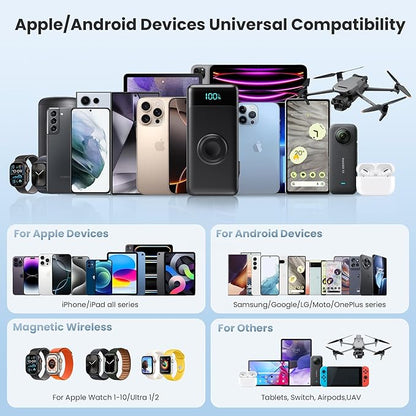 5-in-1 Portable Charger for iPhone,40800mAh Power Bank Built-in Retractable Cable and iWatch Charger,25W PD QC4.0 Fast Charging Battery Pack,Travel Essential Charger for iPhone 17/Air/16,Android,Black