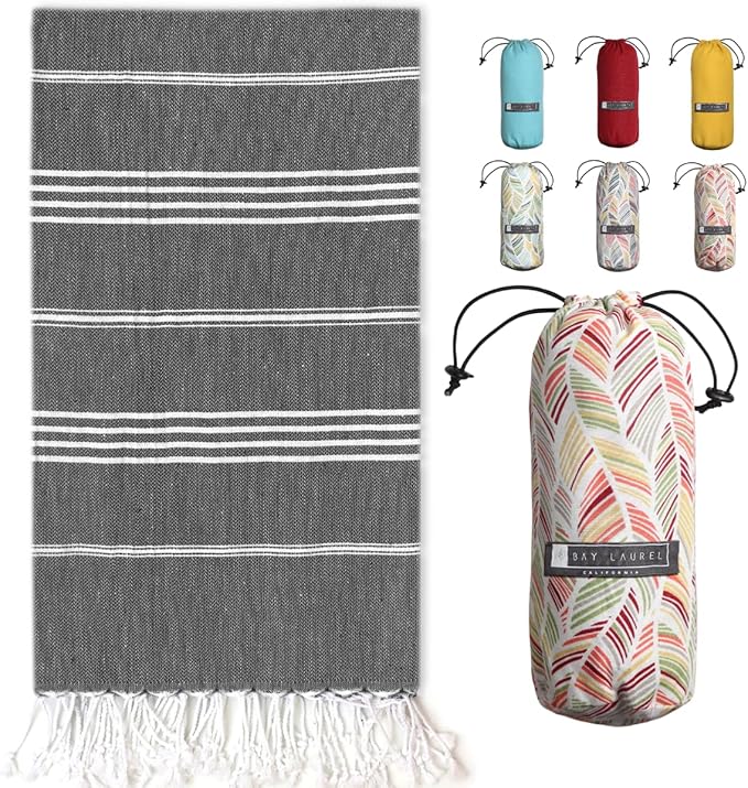 BAY LAUREL Turkish Beach Towel with Travel Bag 39 x 71 Quick Dry Sand Free Lightweight Large Oversized Towels Light