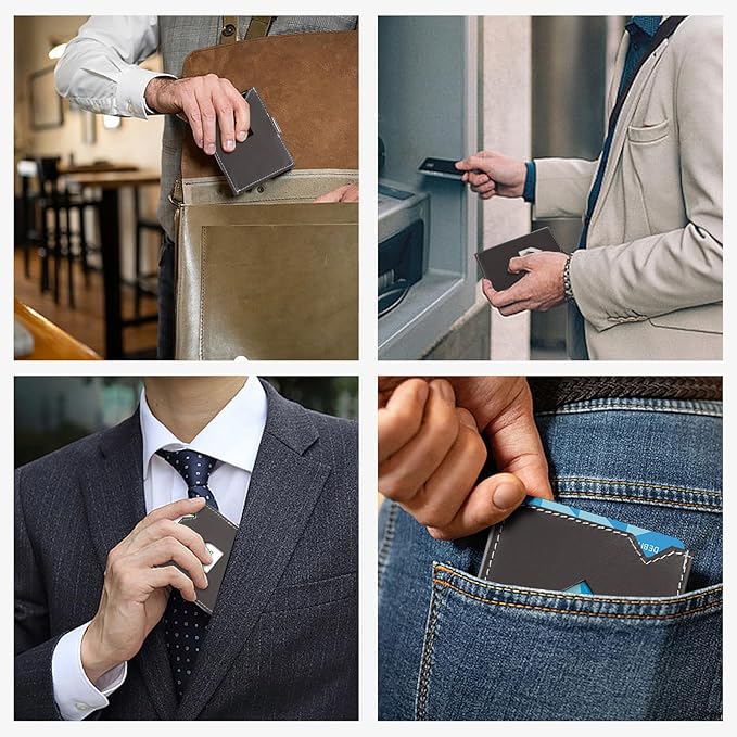 Men's Wallet, Genuine Leather RFID Blocking Slim Money Clip Wallet Minimalist Front Pocket Tri-Fold Money Clip Credit Card Holder with Present Box Black Brown