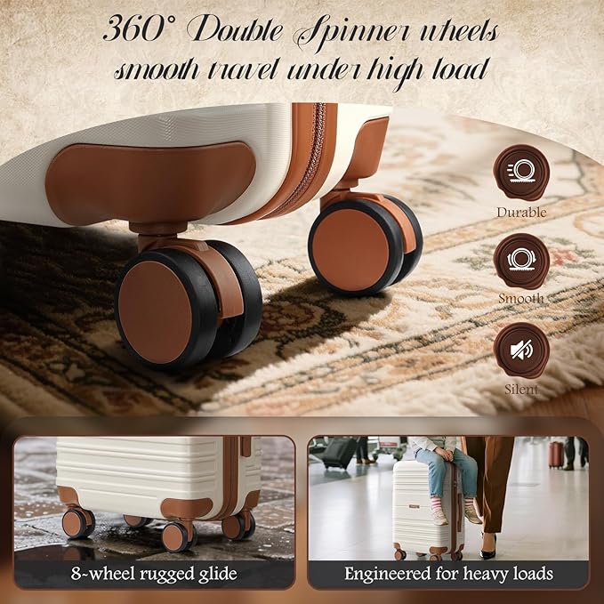 Luggage Sets 6 Piece with Spinner Wheels, Lightweight Hardshell Suitcase Set with TSA Lock, Carry On Checked Luggage with Travel Bag & Toiletry Bag (Beige, 6 piece sets（14/20/24/28/DB/TB）)