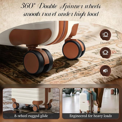 Luggage Sets 6 Piece with Spinner Wheels, Lightweight Hardshell Suitcase Set with TSA Lock, Carry On Checked Luggage with Travel Bag & Toiletry Bag (Beige, 6 piece sets（14/20/24/28/DB/TB）)