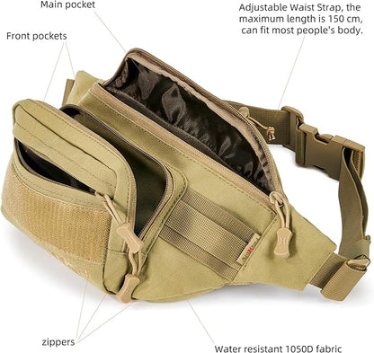 3.5L Military Tactical Fanny Pack | Molle, Quick Access, EDC, Hiking, Travel, Fit Most Men's Waist (Tan)