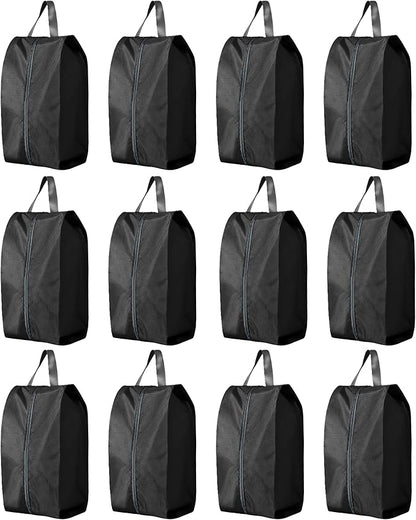 Travel Shoe Bags, Set of 12, Large Oxford Fabric Storage Bags with Zipper and Handle, Water-Resistant Pouches (Black)
