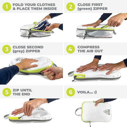 Beeyond Compression Packing Cubes Set - 6 Pieces for Travel and Luggage Organization, Includes Large & Small Cubes, Accessories Bag, and Laundry Bag