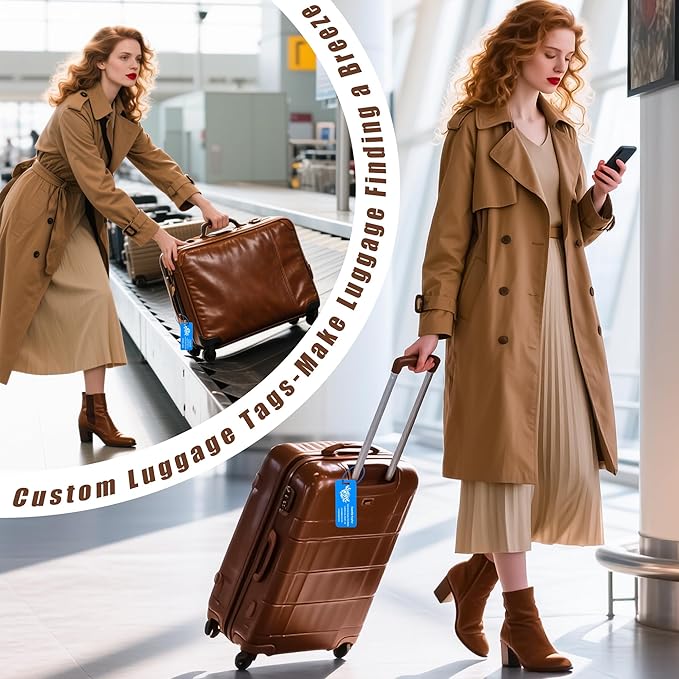 4 PCS Personalized Luggage Tags for Suitcases, Custom Aluminum Luggage Tags for Bags and Backpacks, Waterproof & Heavy Duty Personalized Metal Name Tags for Travel (Blue)