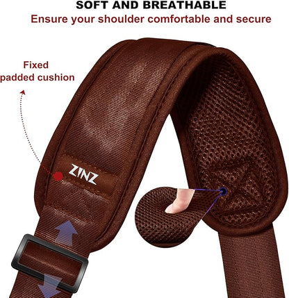 ZINZ 74" Shoulder Strap with Fixed Pad and Dual Balanced Buckles，Brown