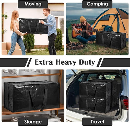 12 Pack Extra Large Heavy Duty Moving Bags with Reinforced Zipper & Wide Handles, Moisture-Resistant Storage Bins Packing Cubes for Clothes, College Dorm, Travel, and Home Organization, Black