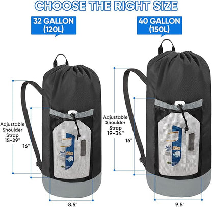 BALEINE 120L Laundry Bag Backpack, 900D Oxford Fabric Large Travel Laundry Bags with Shoulder Straps and 2 Mesh Pockets for College Dorm, Apartment, Laundromat (Black, 120L)