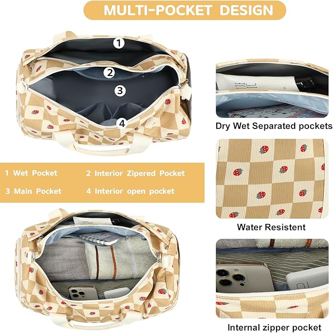 BLUBOON Duffle Bag Girls Kids Cute Gym Bag with Shoes Compartment & Wet Separation Waterproof Sports Overnight Travel Bag