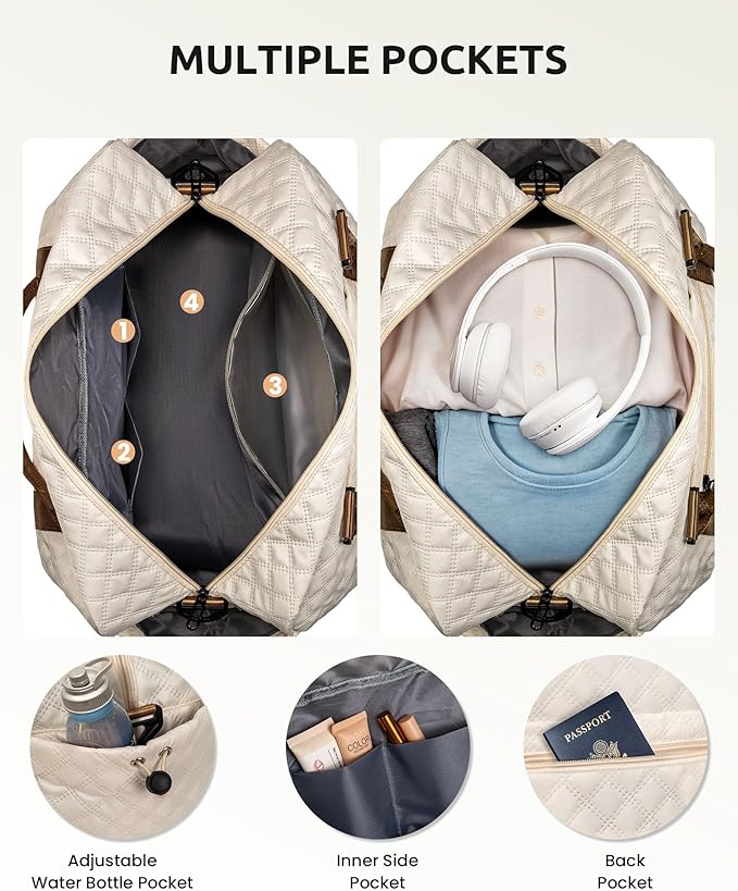 Initial Duffle Bag, Personalized Weekender Bag with Shoulder Strap, Monogram Overnight Bag for Women Wet Pocket, Letter Travel Bag with Makeup Bag Gifts for Niece (Letter R), Beige