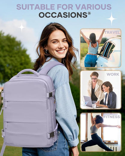 Large Carry On Backpack Flight Approved Personal Item Travel Backpack For Women Airline Approved Waterproof Sports Luggage Backpack Casual Daypack Small Hiking Backpack Purple Backpack