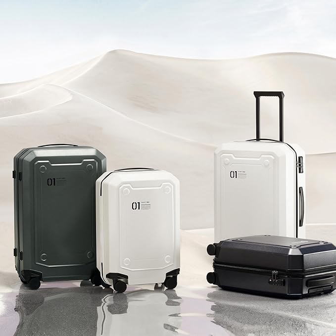 NINETYGO Carry On Luggage 22x14x9 Airline Approved, Carry On Suitcase with Smooth Double Spinner Wheels, Hard Shell PC+ABS Suitcase Carry-On, Lightweight Travel Luggage, TSA Approved (White, Sahara)