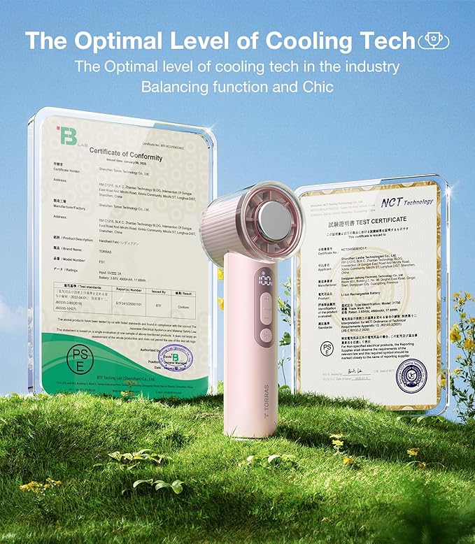 TORRAS COOLiFY iva Handheld Fan with Ice Cooler, [Chill by 50F] 0-100 Speed, Super Mini Powerful Portable Fan, 5000mAh Rechargeable Hand Held, Travel Essentials, Gifts for Dad Husband, Pink