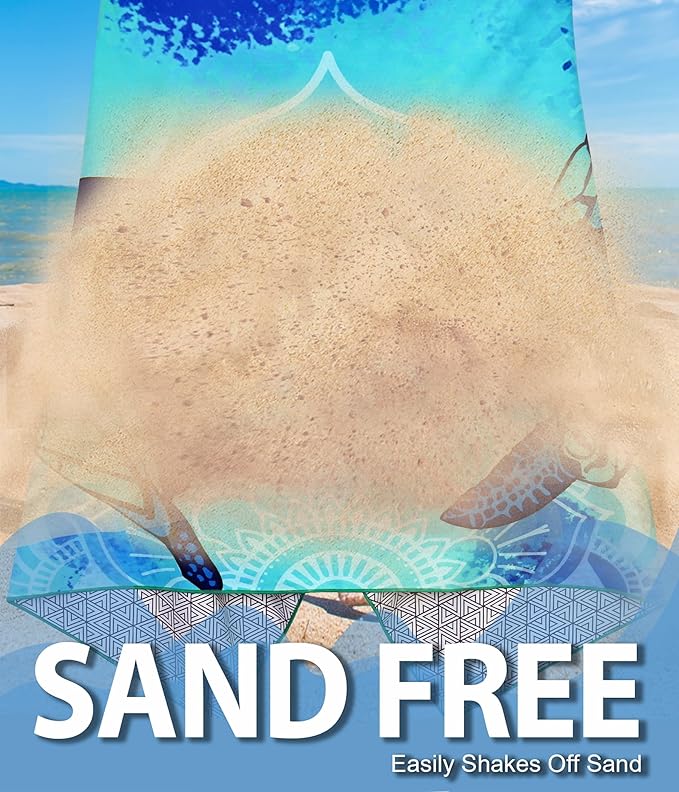 Margelife Sand Proof Microfiber Beach Towels Adult –Quick Fast Dry Beach Oversized Accessories for Travel Swimming Pool Yoga Blanket Lightweight Must Haves Items Women Gifts Turtle Coconut Tree