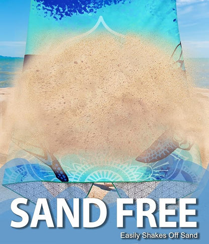 Margelife Sand Proof Microfiber Beach Towels Adult –Quick Fast Dry Beach Oversized Accessories for Travel Swimming Pool Yoga Blanket Lightweight Must Haves Items Women Gifts Turtle Coconut Tree