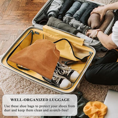 LAKE OF FIRE 4-Piece Travel Shoe Bags for Packing, 17.7" x 13.8" Dustproof Shoe Bags - Flannel Shoe Pouch with Drawstring Closure,Washable & Reusable(Brown)