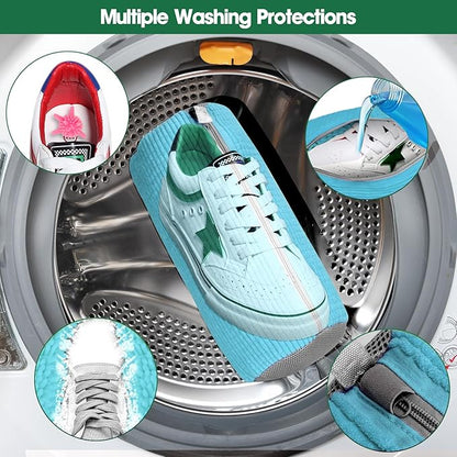 Shoe Washing Machine Laundry Bag - 2 Pack Sneaker Cleaner Kit for Gym Athletic Shoes and Canvas Flats with Zipper Protection Design, 10 Washer Balls, Large Size for Women's, Men's, and Kid's Footwear