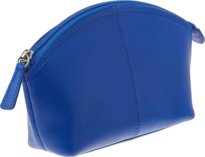 ili New York Genuine Leather Cosmetic Pouch - RFID Blocking Leather Travel Organizer Bag with Top Zip Closure and Interior Zip Pocket, Compact Lightweight Make Up Bags, Cobalt