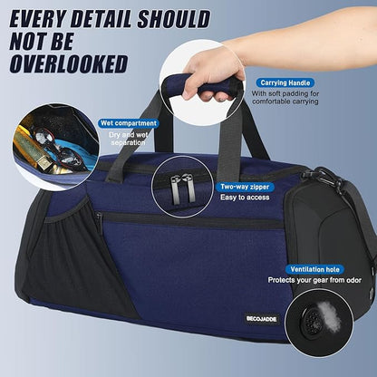 Gym Bags for Men Women 40L Large Gym Backpack Multiple Pockets Sport Duffle Bags with Shoe & Wet Compartment for Workout Travel Weekend Overnight Navy Blue