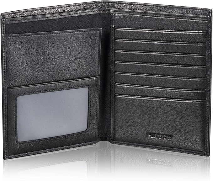 HISCOW Italian Leather Passport Holder for Travel - RFID Blocking Wallet Cover with Secure Organizer for Men & Women, US & Foreign Trips, Black