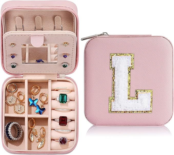 Parima Christmas Stocking Stuffers Gifts for Grandkids Teenage Girls - Pink Initial Jewelry Holder Organizer, Gifts for Girls Friends Women Jewelry Box, Cute Stuffs for Decor Your - Letter L, Pink