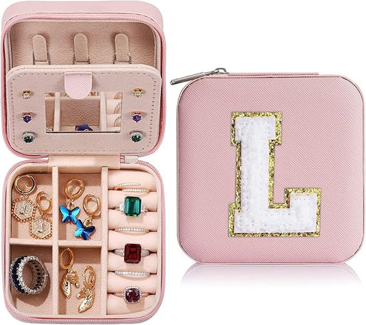 Parima Christmas Stocking Stuffers Gifts for Grandkids Teenage Girls - Pink Initial Jewelry Holder Organizer, Gifts for Girls Friends Women Jewelry Box, Cute Stuffs for Decor Your - Letter L, Pink