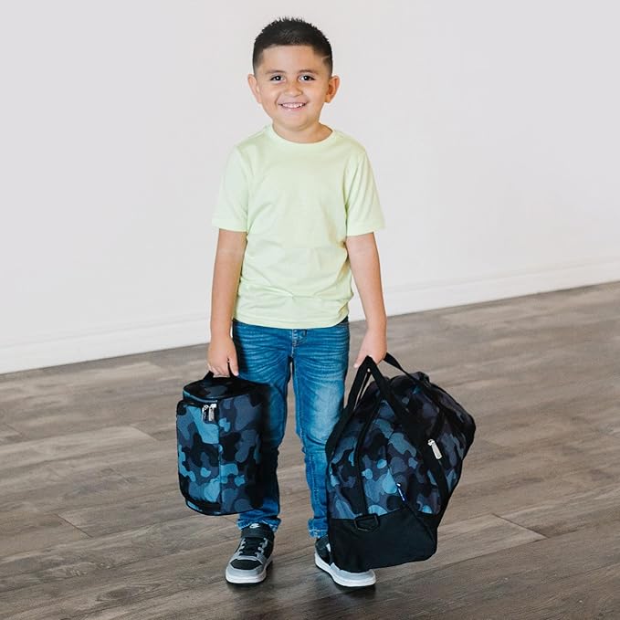 Wildkin Kids Overnighter Duffel Bag – Carry-On Size, Ideal for School & Sleepovers – Black Camo