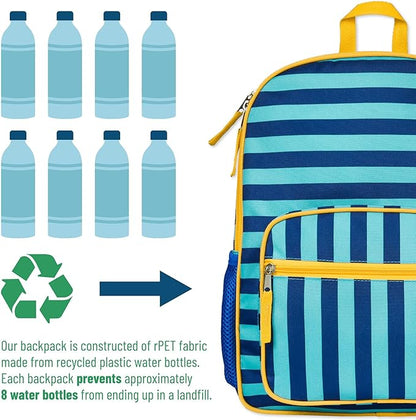 Wildkin ECO rPET Kids Backpack – Recycled, Padded, Adjustable for School & Travel – Blue Stripes