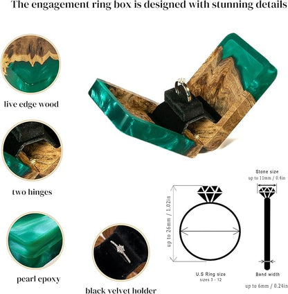 RWA Slim Engagement Ring Box for Proposal – Unique Wedding Ring Holder & Jewelry Display Case – Travel Jewelry Organizer, Ring Bearer Box, Proposal Gift, Wedding Ring Box for Ceremony, FLIP green