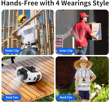 Socool 10000mAh Portable Waist Fan Clip on Wearable Belt Personal Fan Rechargeable Battery operated With 5 Speeds & Flashlight Neck Fan Hands-Free 40H Cooling For Outdoor Camping Travel (White)