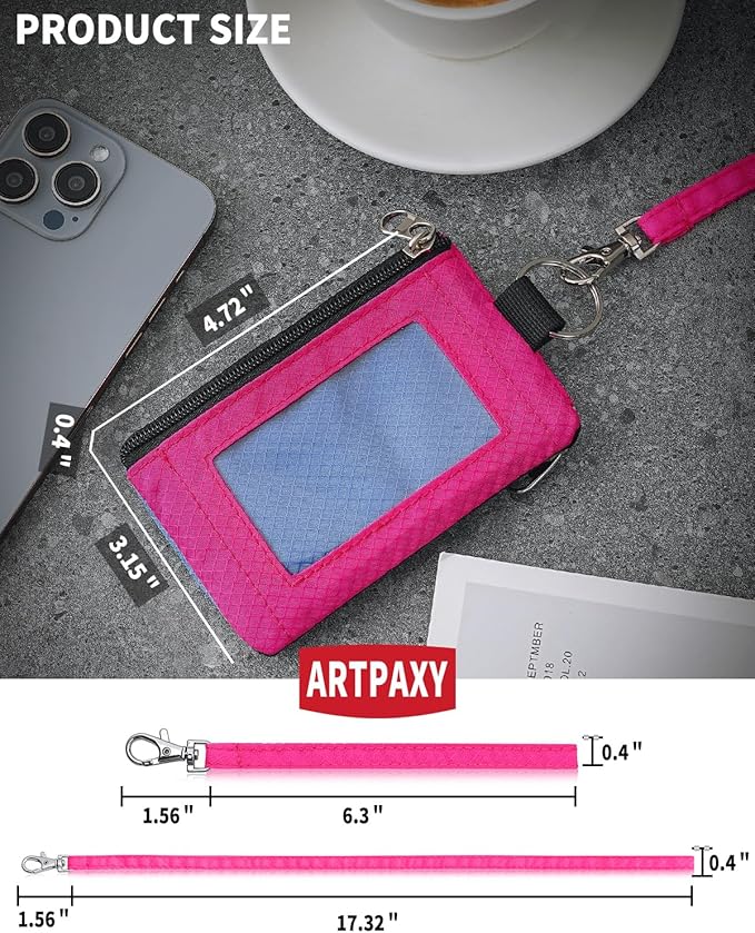 Minimalist Wallet For Mens Womens, Keychain RFID Blocking Zipper Small Wallet with ID Window 2 Lanyards,Water Resistant Travel Cash Card Coin Case Boys Girls