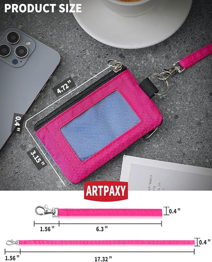 Minimalist Wallet For Mens Womens, Keychain RFID Blocking Zipper Small Wallet with ID Window 2 Lanyards,Water Resistant Travel Cash Card Coin Case Boys Girls