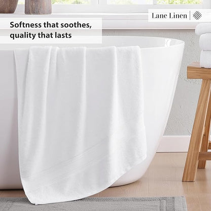 LANE LINEN Towel Set of 6 – 100% Mercerized Cotton, Zero Twist, 2 Large Bath Towel, 2 Hand Towels & 2 Wash Cloths, Quick Dry & Long-Lasting, Perfect for Family Bathrooms, Easy Care – White Towels