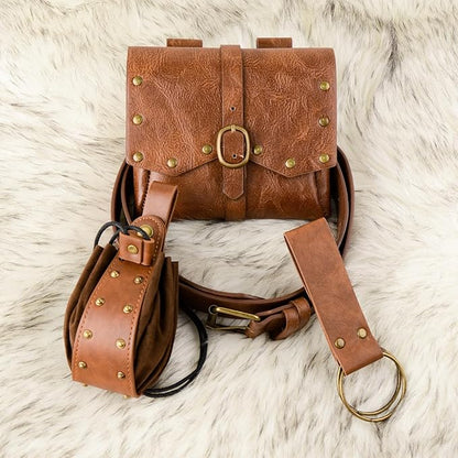 Renaissance Belt Pouch Viking Leather Medieval Belt Waist Bag Pirate Cosplay Festival Halloween Adjustable Accessories (Bottle-Brown)