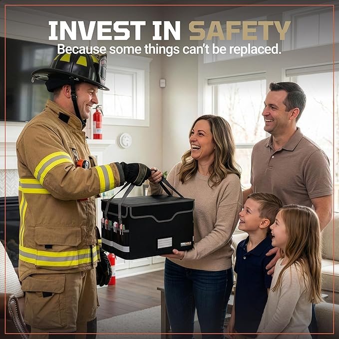 FIRESHIELD PRO 5200°F Fireproof Document Box with Lock – Portable Water Resistant File Organizer for Hanging/Legal Folders – Safe Storage for Home, Office or Travel – Black, Size: 16.1" x 12.9" x 11"