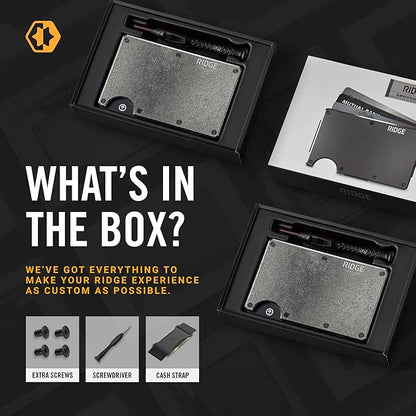 Ridge Wallet for Men - Slim Minimalist Compact Wallet and Card Holder, RFID Protected Front Pocket Wallets for Men with Integrated Cash Strap (Stonewashed Titanium)