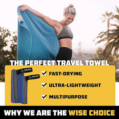 Wise Owl Outfitters Microfiber Camping Towel - Quick Dry Towel for Travel, Backpacking, Hiking, Beach, Gym & Yoga - Compact, Fast Drying & Lightweight