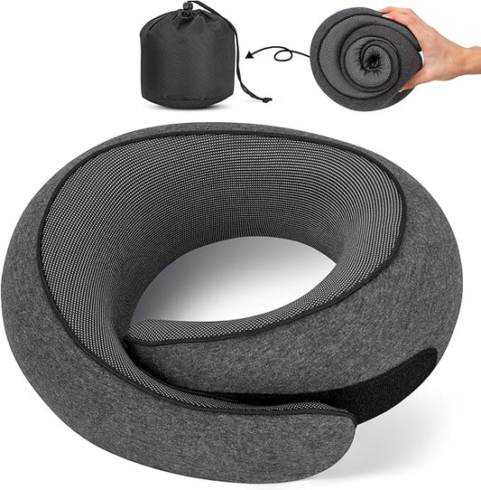NOCRLG Travel Pillow, Travel Neck Pillow for Airplanes Car, 100% Pure Memory Foam Travel Pillow, Sleeping Essentials for Long Flight 360° Head Support Degree Comfort and Breathability (Dark Grey)