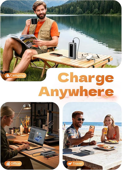 Portable Charger Power Bank, 50000mAh Travel Camping Essential Battery Pack with Built-in Cables, PD 22.5W Fast Charging, Large Capacity Portable Phone Charger for iPhone, Light Grey