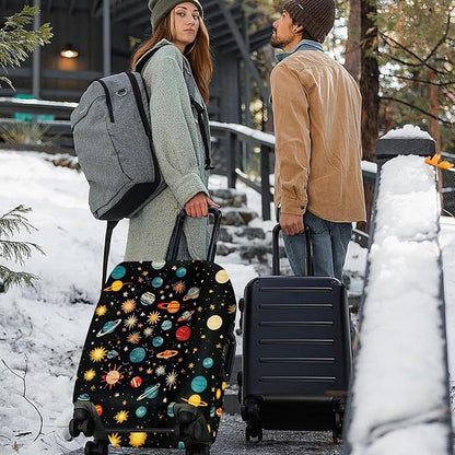ANNA QUEEN Space Exploration Luggage Cover, Colorful Planets & Stars Design, Stretchable, Washable Travel Protector for 20-34 Inch Suitcases