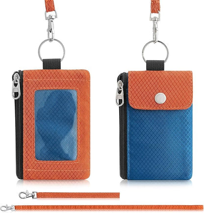 Minimalist Wallet For Mens Womens, Keychain RFID Blocking Zipper Small Wallet with ID Window 2 Lanyards,Water Resistant Travel Cash Card Coin Case Boys Girls