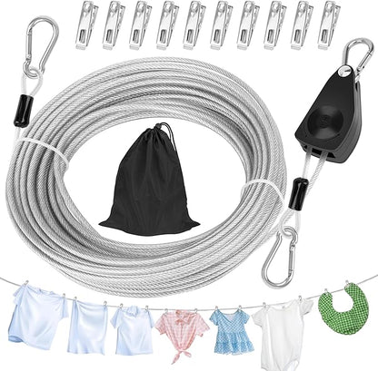 Windspeed 50Ft Retractable Clothesline Outdoor Heavy Duty Travel Clothesline Retractable Clothes Line for Outside Travel Camping Clothes Line, Galvanized Steel Material, with 10 Clips, Storage Bag