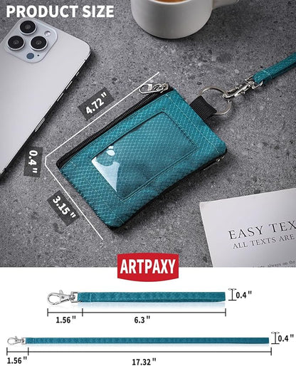 Minimalist Wallet For Mens Womens, Keychain RFID Blocking Zipper Small Wallet with ID Window 2 Lanyards,Water Resistant Travel Cash Card Coin Case Boys Girls